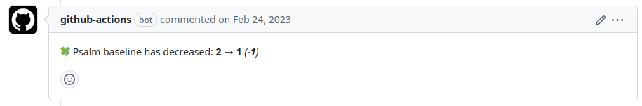 Screenshot of a comment on GitHub showing the baseline reduced by 1